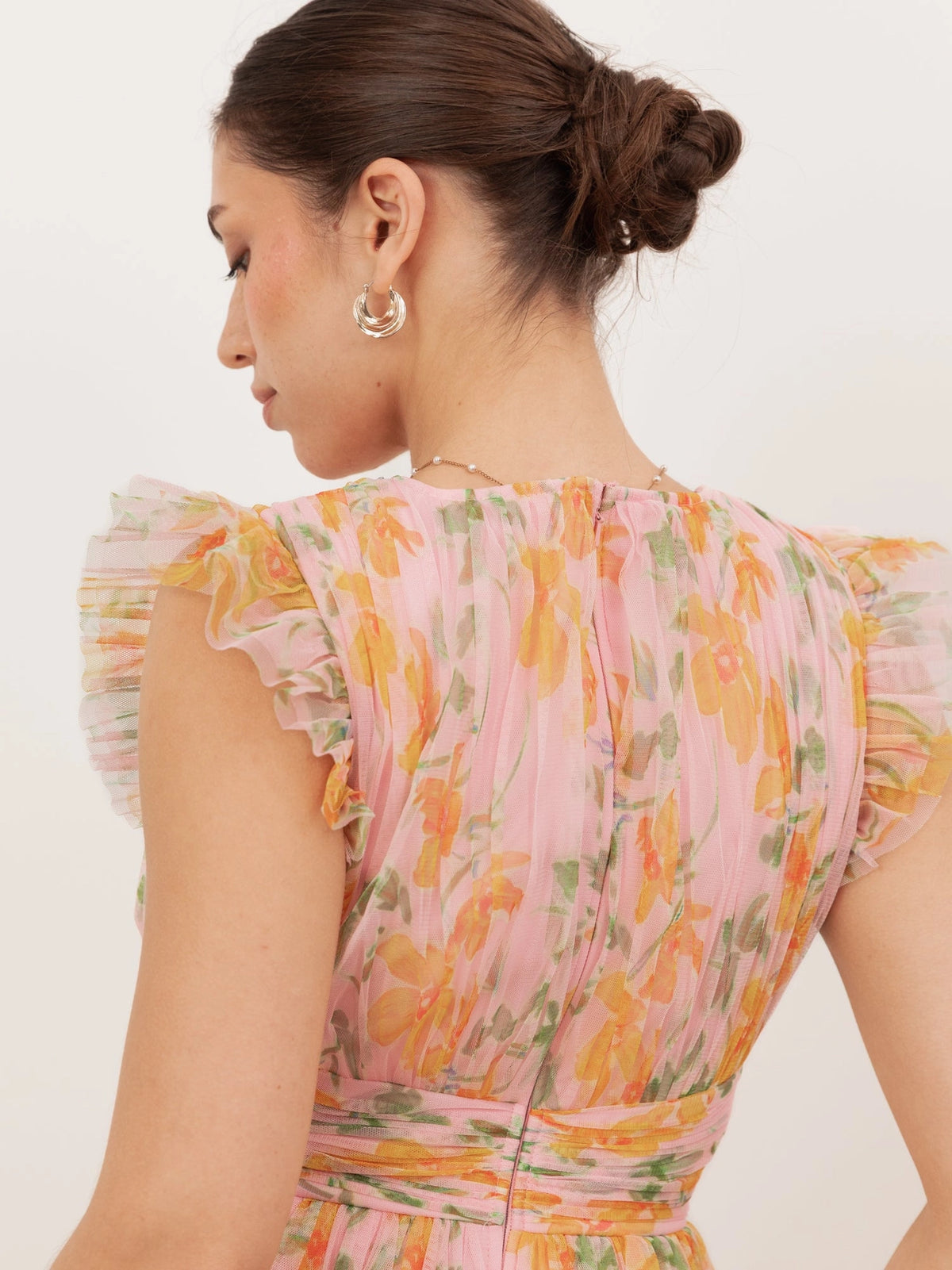 Anaya With Love Pink Orange Floral Tulle Midaxi Dress