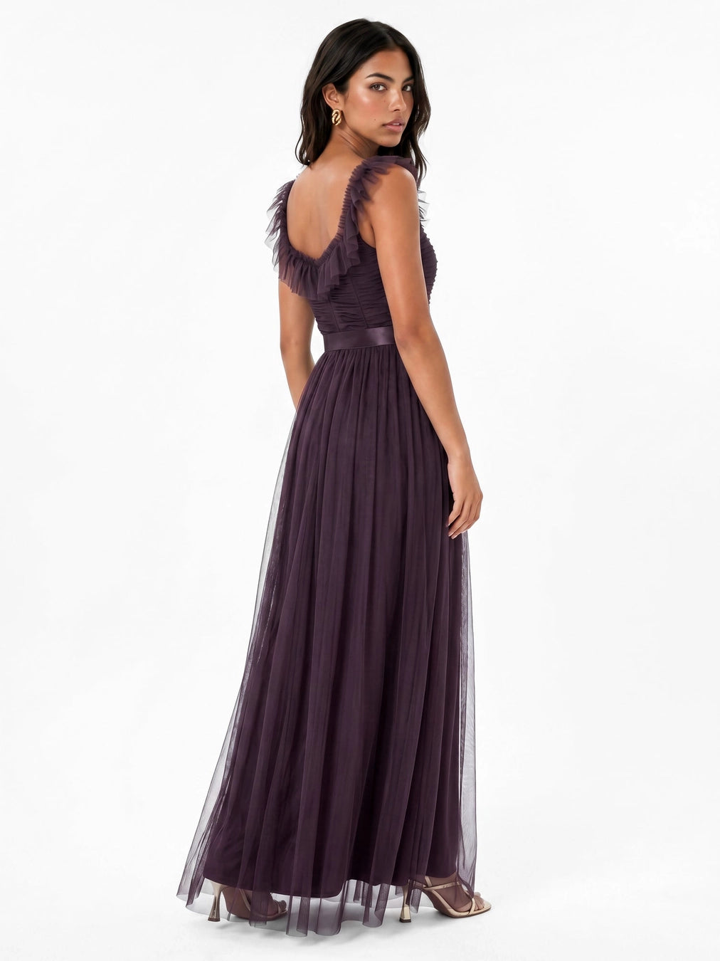 Anaya With Love Fig Strappy Ruffle Tulle Maxi Dress