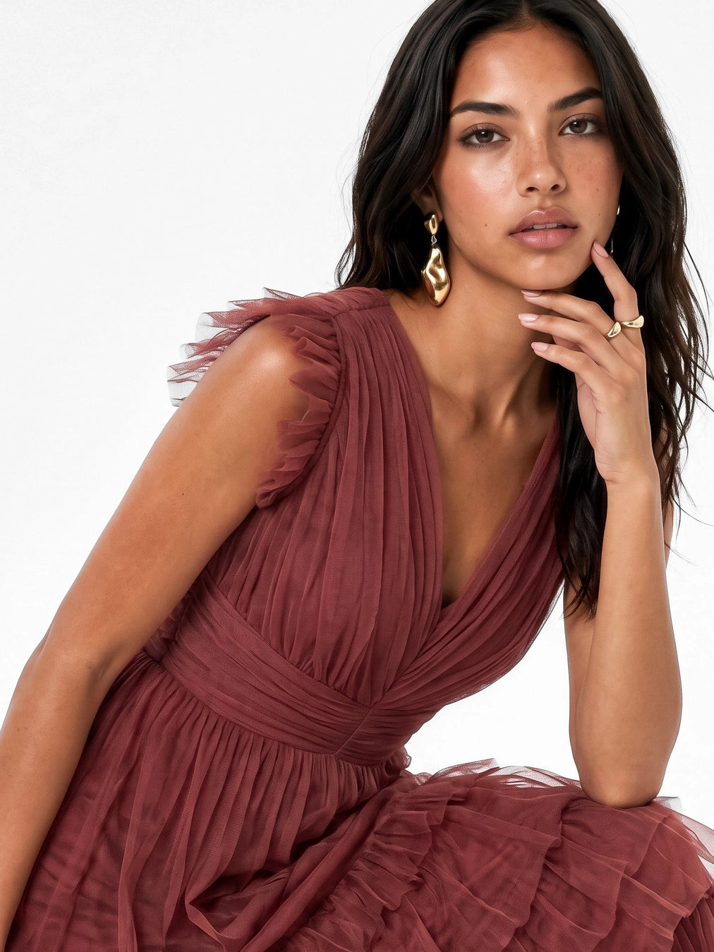 Anaya With Love Rusted Rose Tulle Maxi Dress