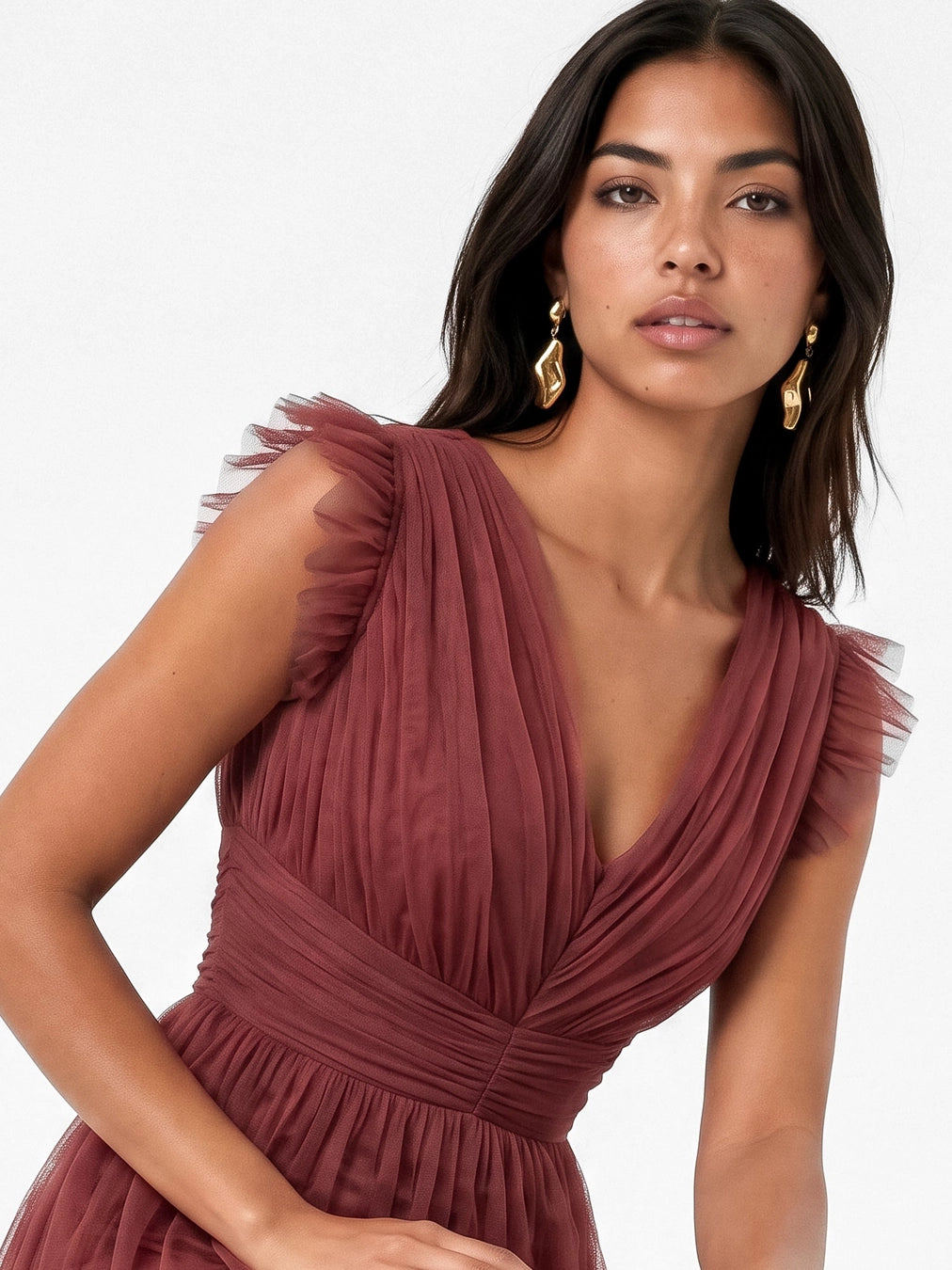 Anaya With Love Rusted Rose Tulle Maxi Dress
