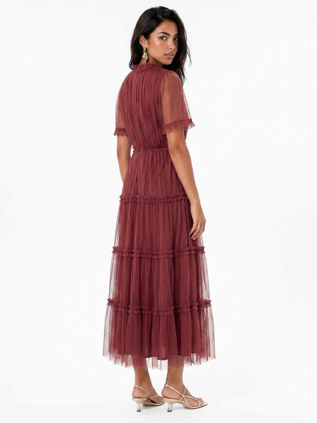 Anaya With Love Rusted Rose Keyhole Short Sleeve Frill Midaxi Dress