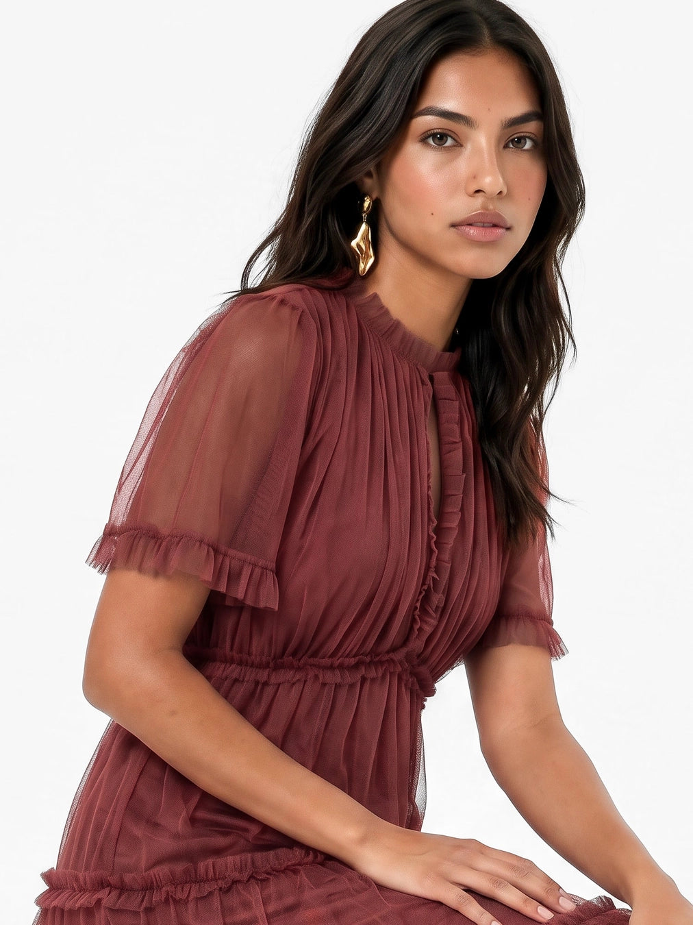 Anaya With Love Rusted Rose Keyhole Short Sleeve Frill Midaxi Dress