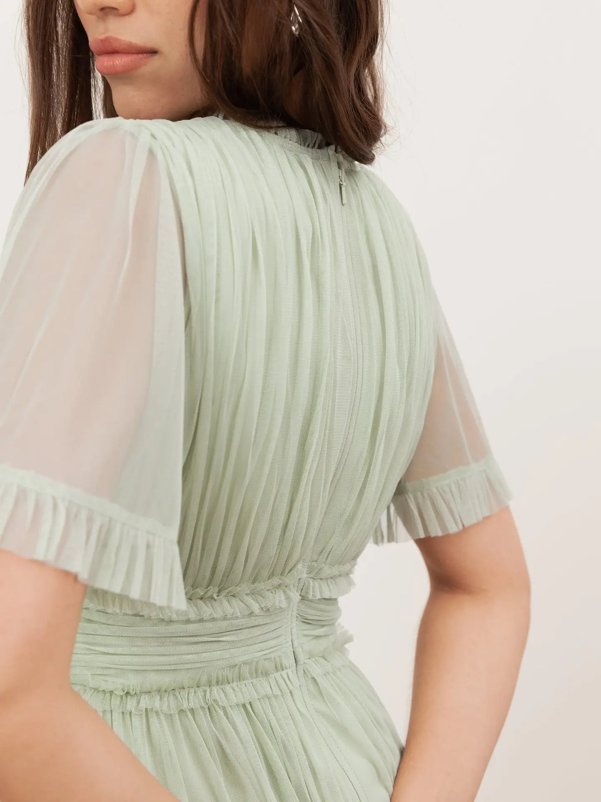 Anaya With Love Soft Sage Tulle Ruffle Maxi Dress