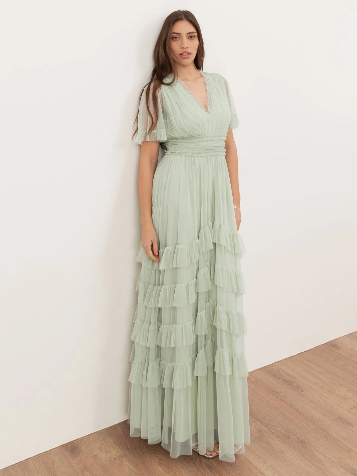 anaya maxi dress Bardot Maxi Dress With Ruffle Detail - Lime