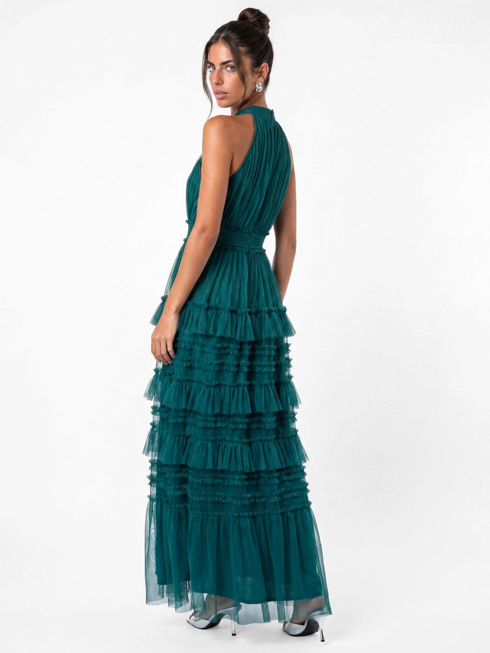 Anaya With Love Teal Halterneck Tiered Maxi Dress