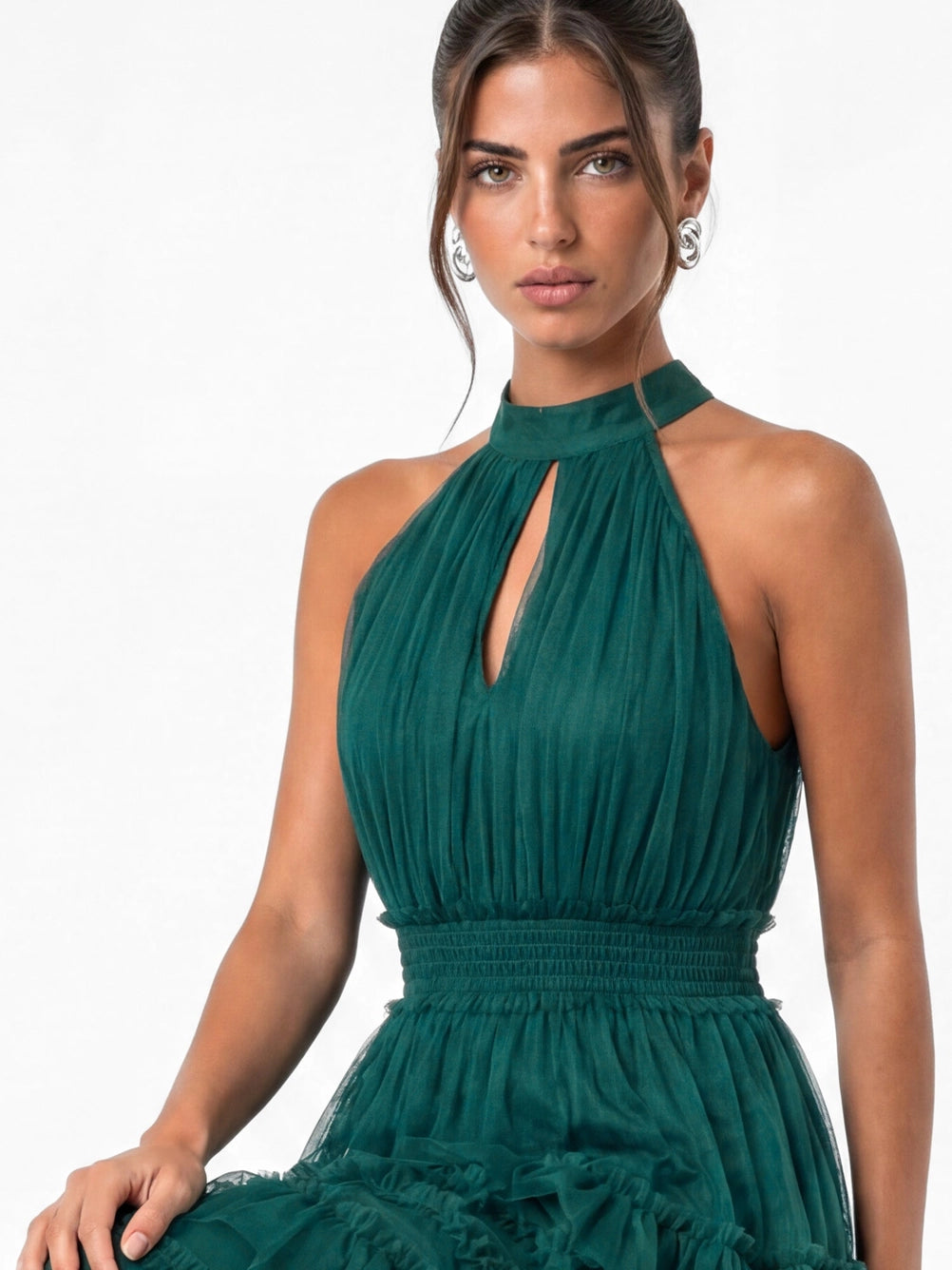 Anaya With Love Teal Halterneck Tiered Maxi Dress