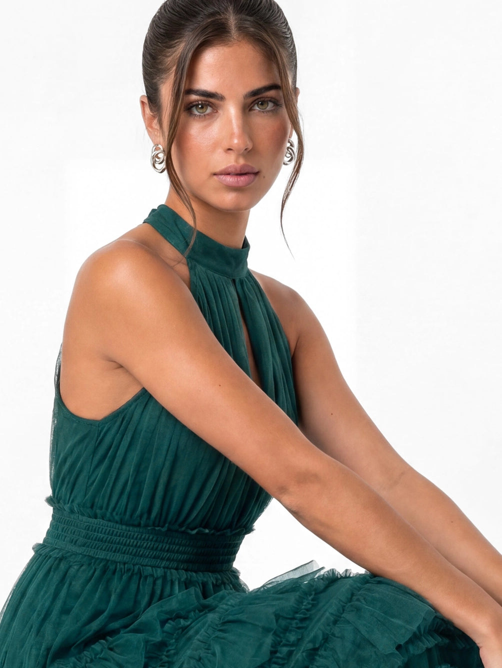 Anaya With Love Teal Halterneck Tiered Maxi Dress