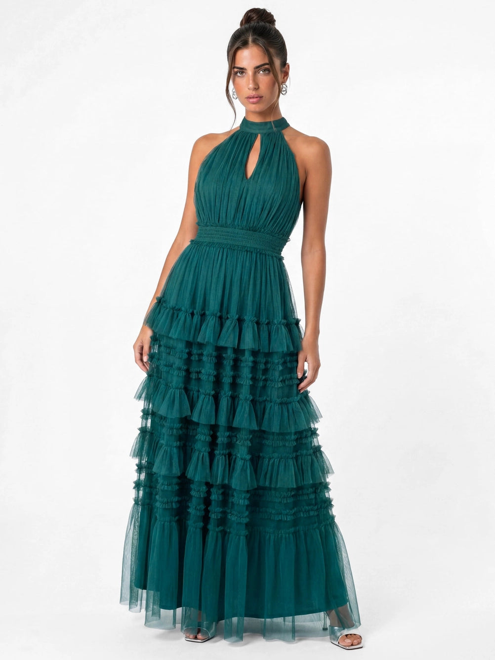 Anaya With Love Teal Halterneck Tiered Maxi Dress