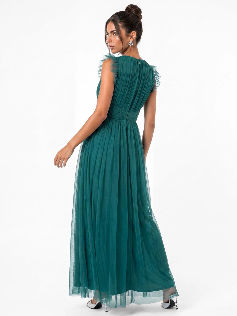 Anaya With Love Teal Flutter Sleeve Tulle Maxi Dress