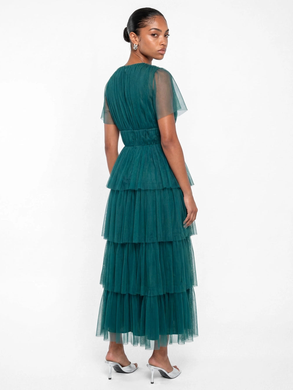 Anaya With Love Teal Short Sleeve Tiered Midaxi Dress
