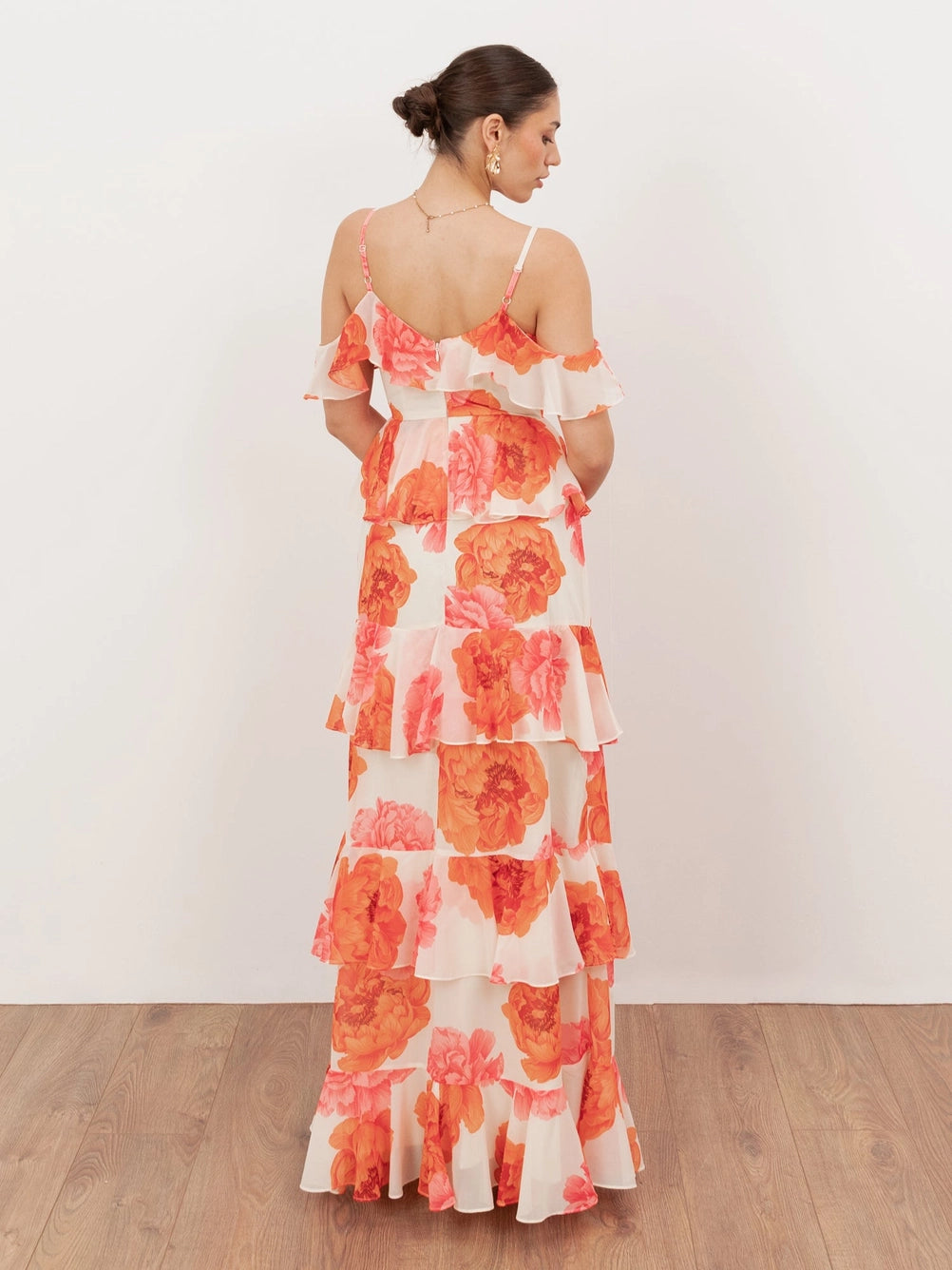 Anaya With Love Floral Orange Tiered Maxi Dress