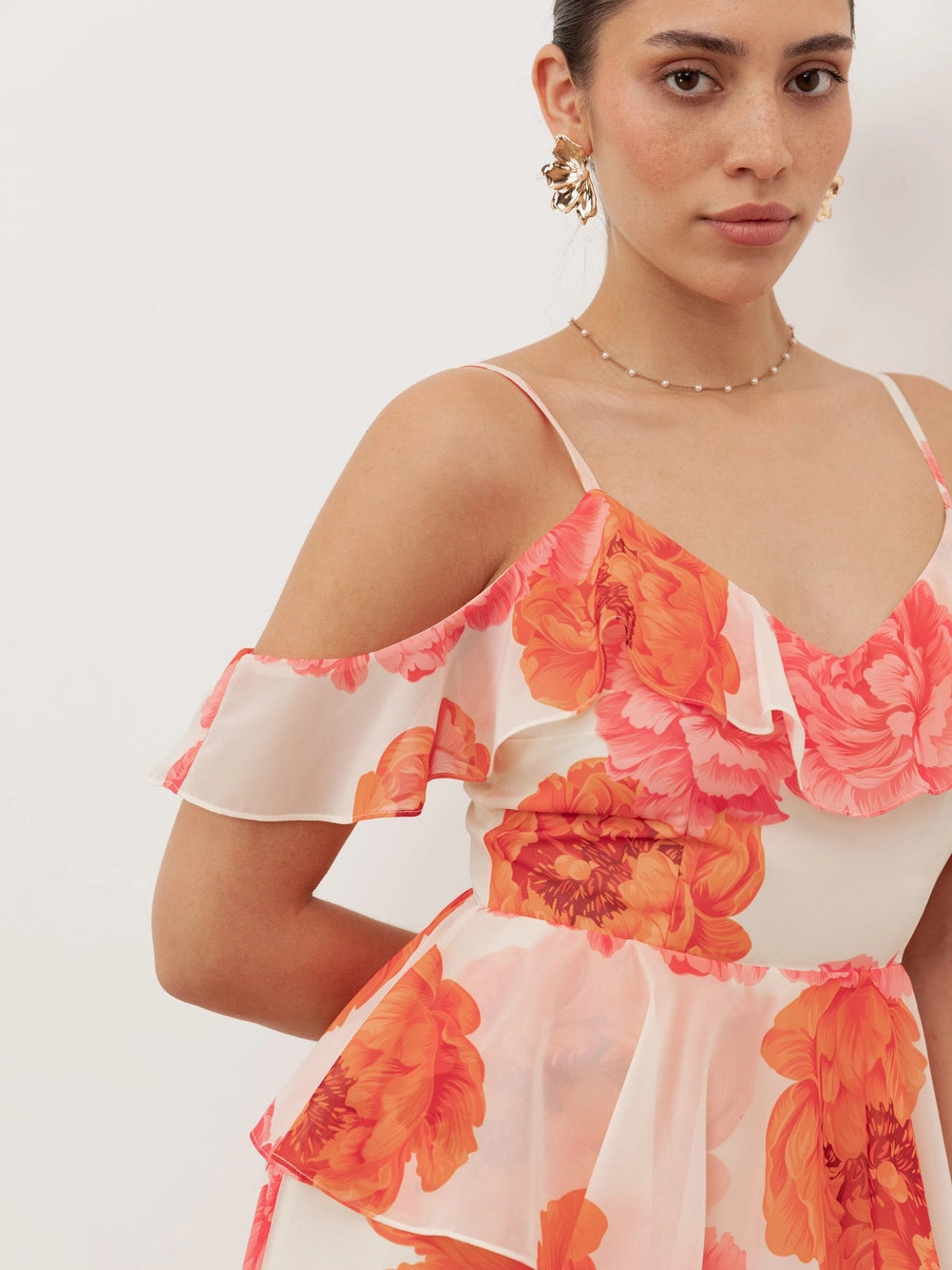 Anaya With Love Floral Orange Tiered Maxi Dress