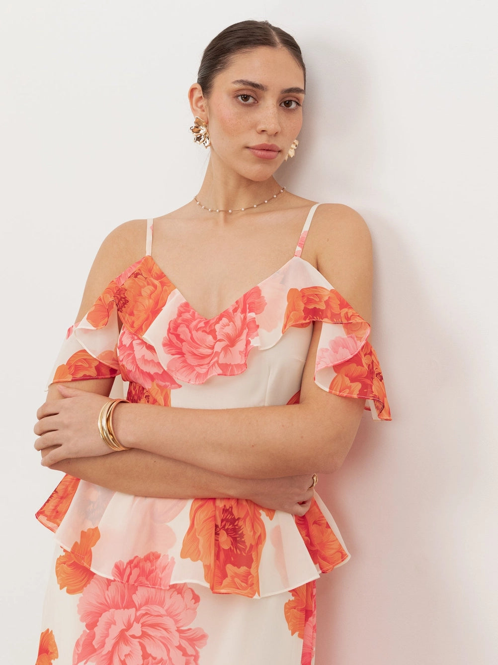 Anaya With Love Floral Orange Tiered Maxi Dress