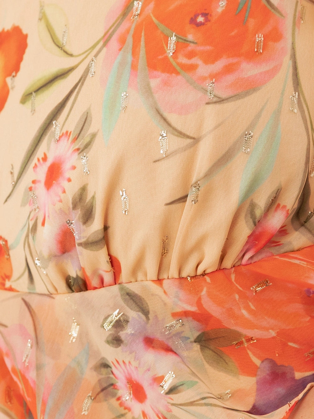 Anaya With Love Orange Floral Ruffle Midi Dress