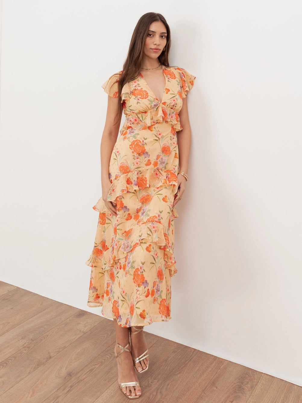 anaya-with-love-yellow-orange-floral-midi-dress
