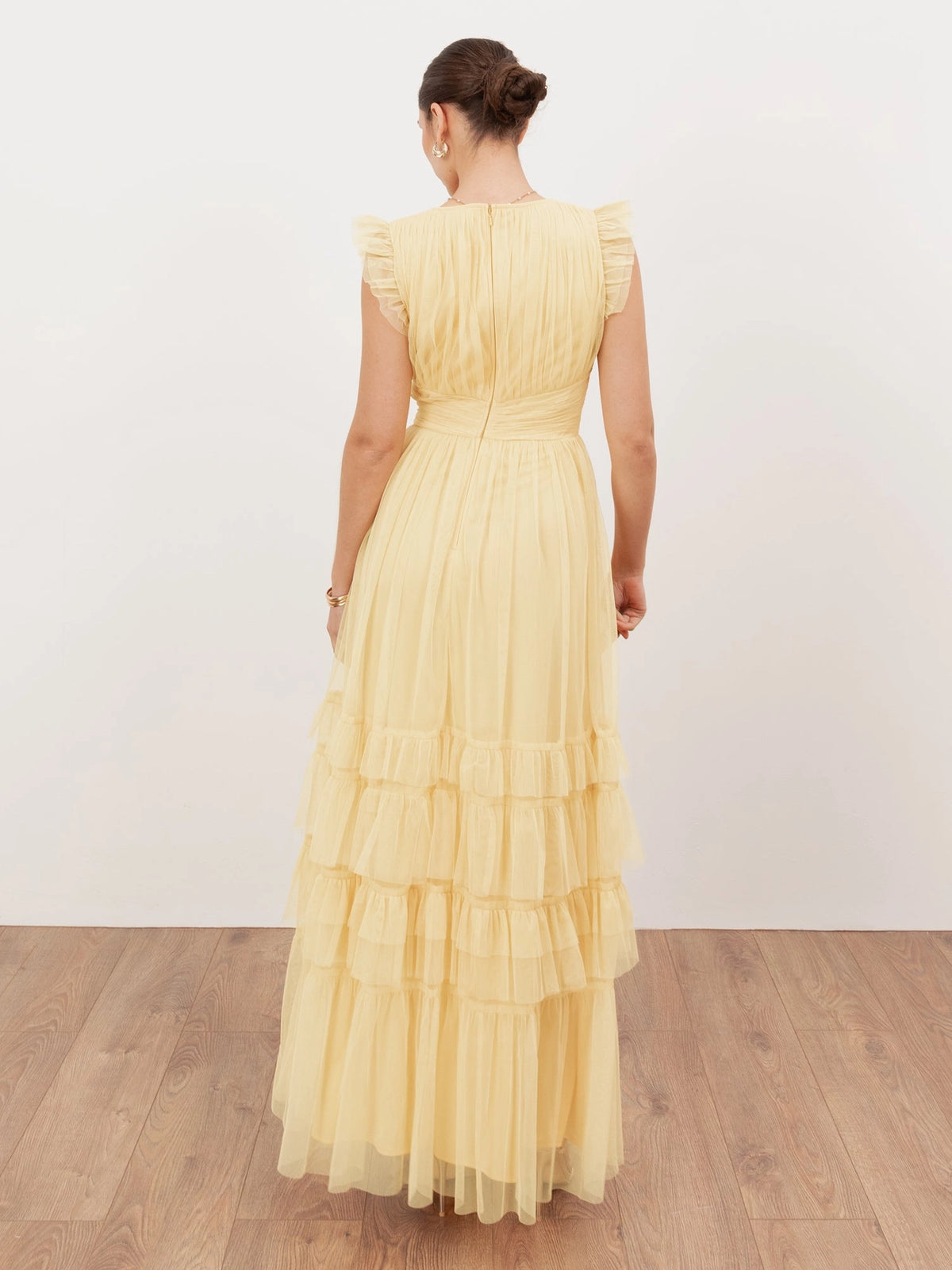 Anaya With Love Butter Yellow Flutter Sleeve Tulle Maxi Dress