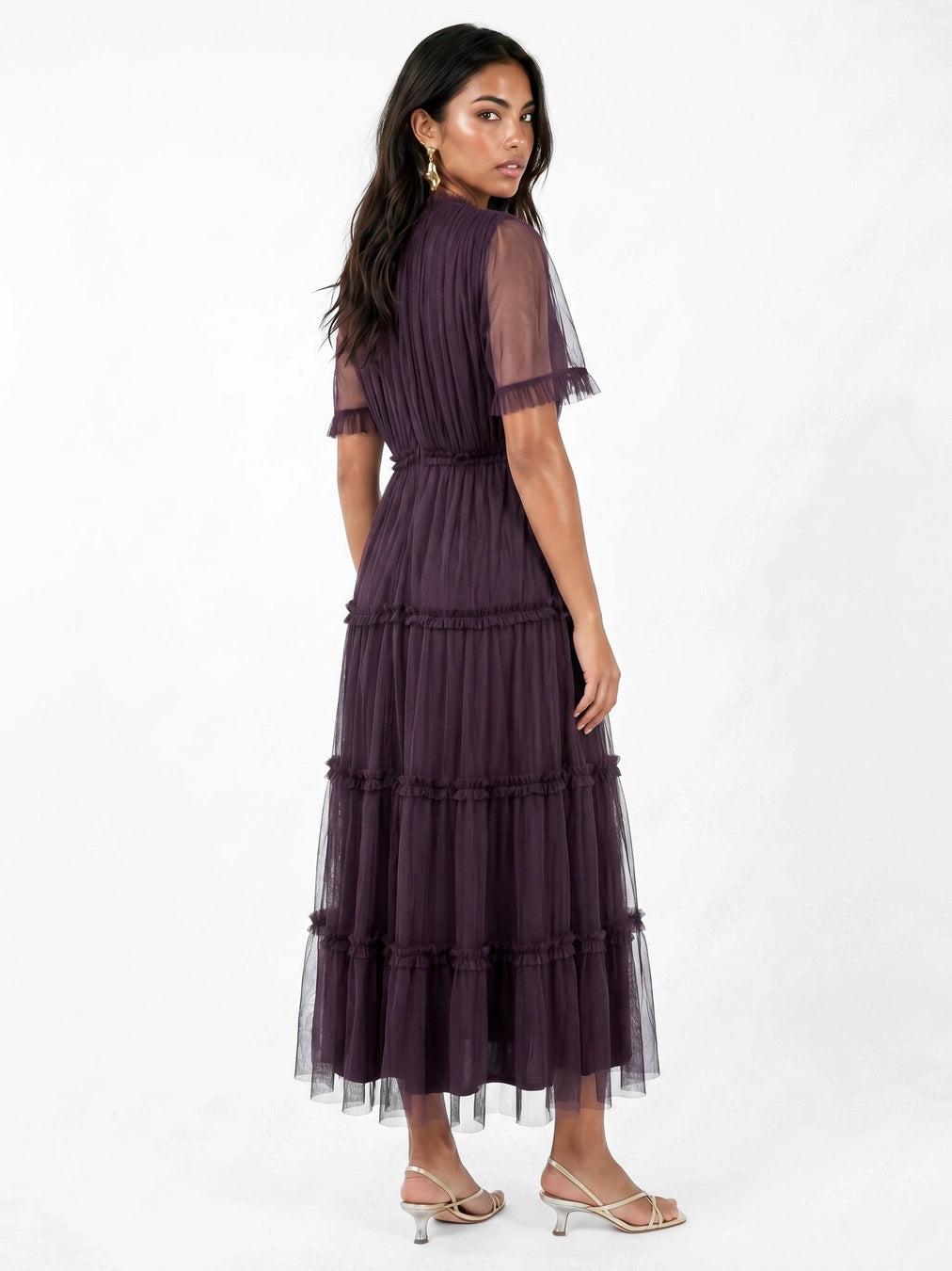 Anaya With Love Fig Keyhole Short Sleeve Frill Midaxi Dress