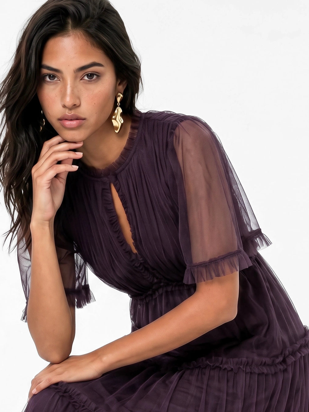 Anaya With Love Fig Keyhole Short Sleeve Frill Midaxi Dress