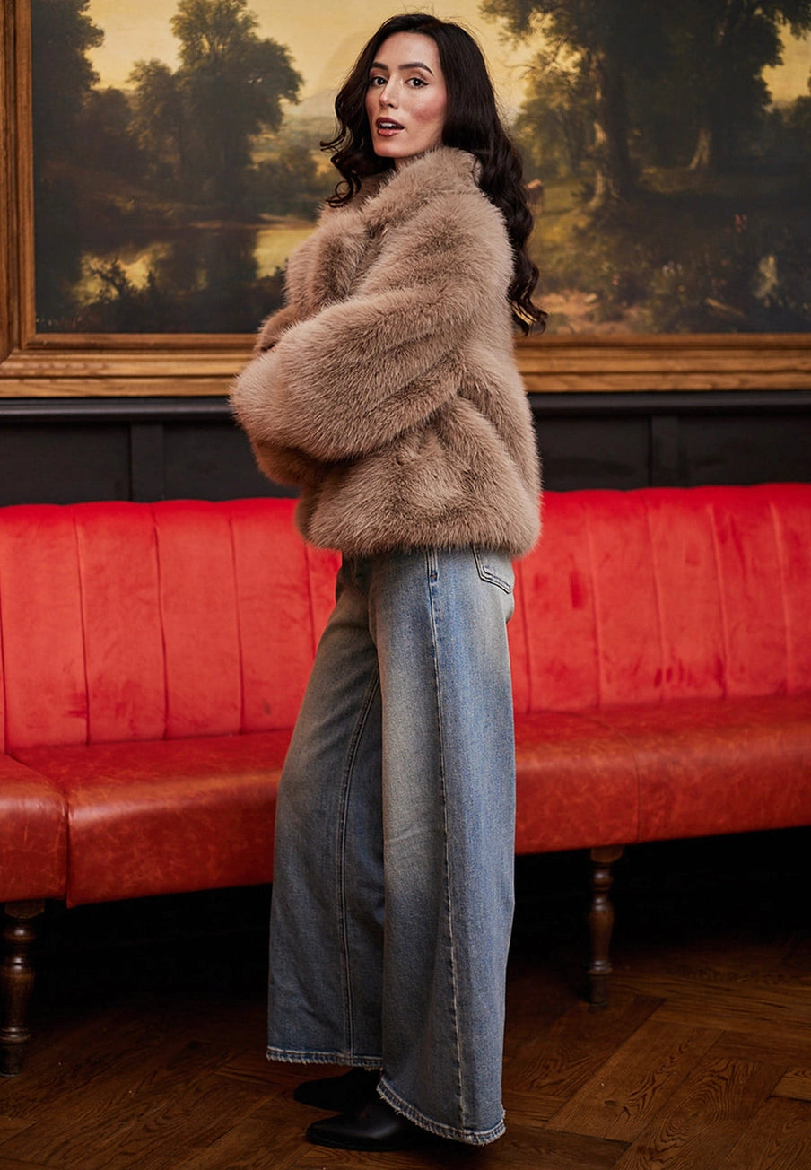 Angeleye Faux Fur Short Coffee Jacket