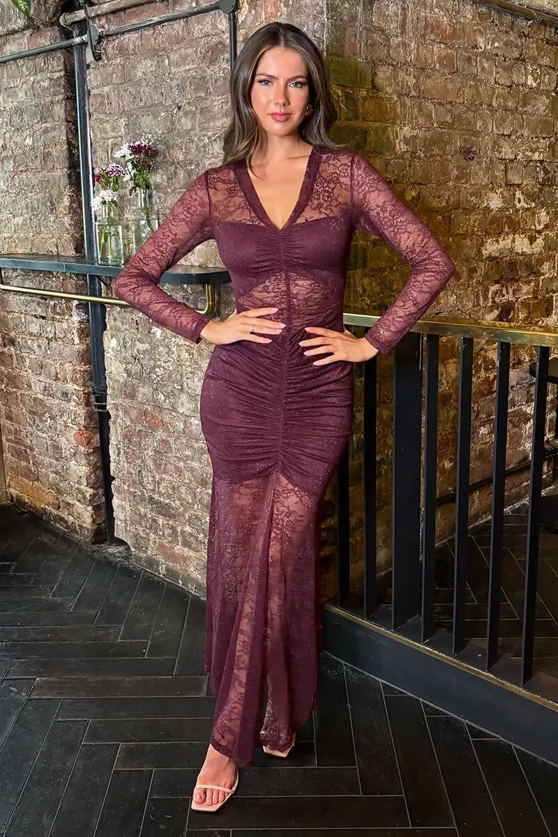 AX Paris Plum Lace Overlay Maxi Dress