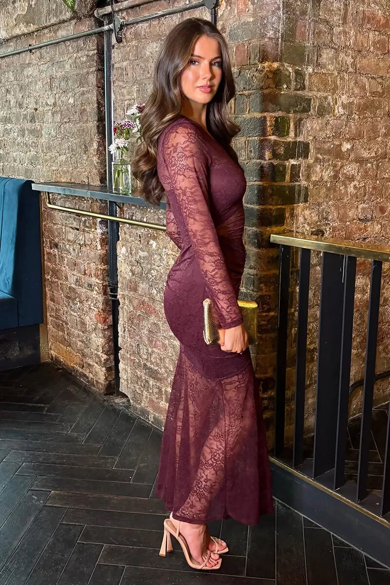 AX Paris Plum Lace Overlay Maxi Dress