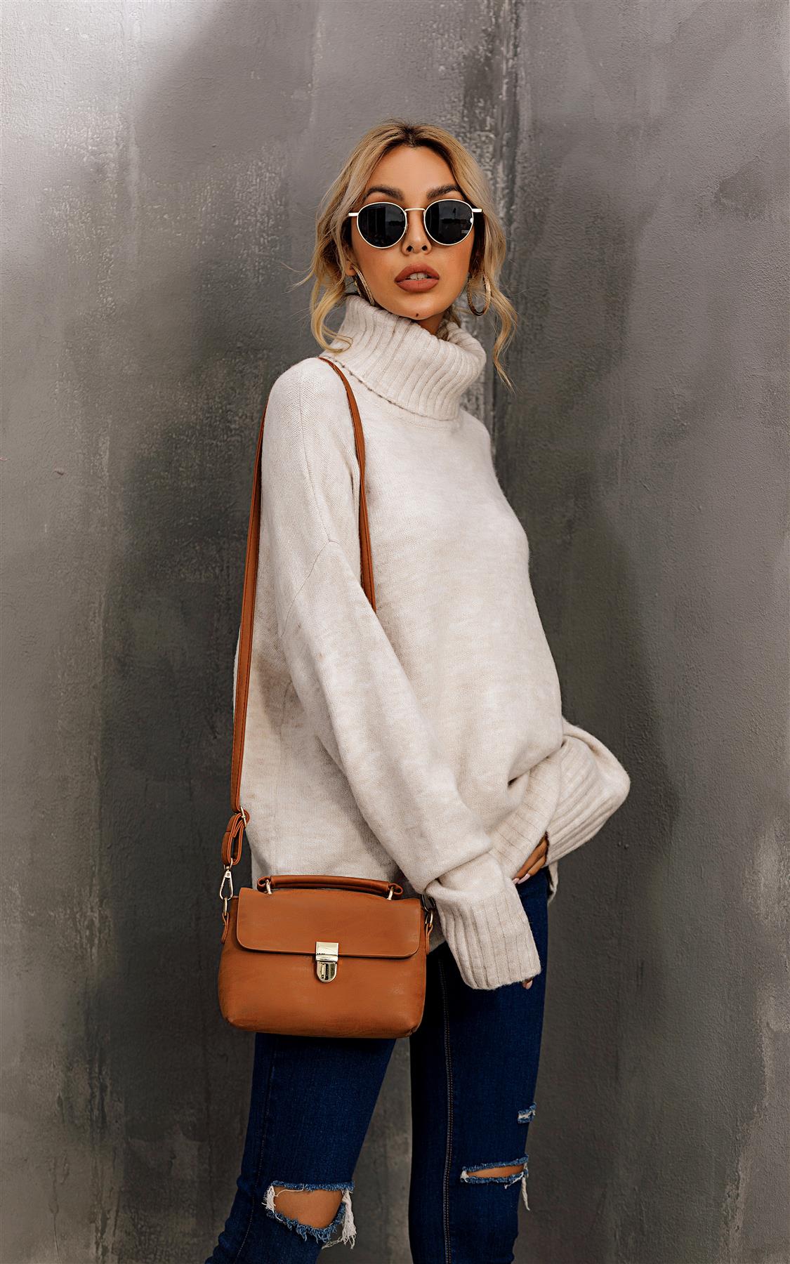 FS Collection Jumper Top With High Neck In Cream