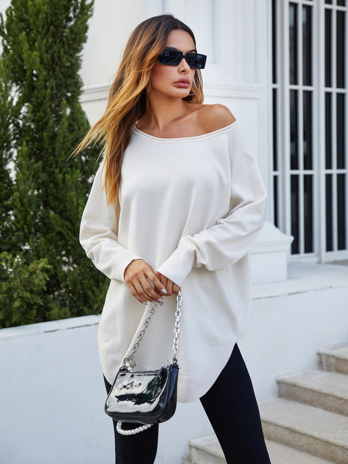 FS Collection Oversize Knitted Jumper Top In Ecru