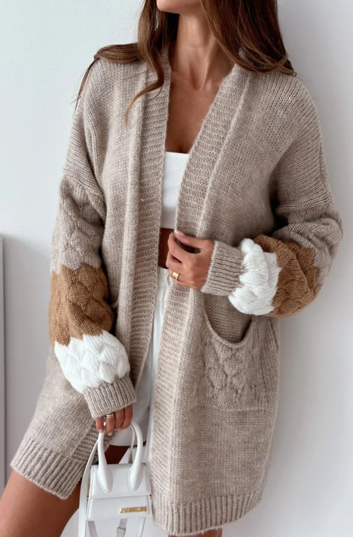 LMA Demi Contrast Longline Chunky Beige Cardigan (PRE ORDER)