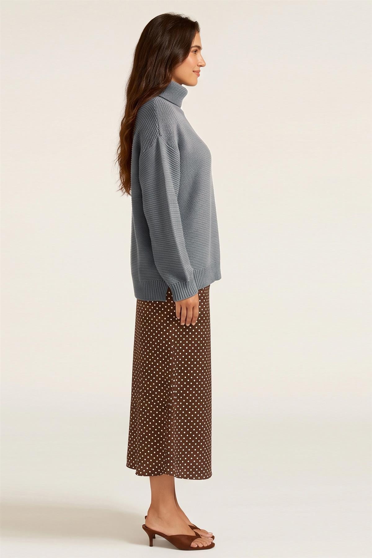 Grey Roll Neck Relaxed Fit Knitted Jumper