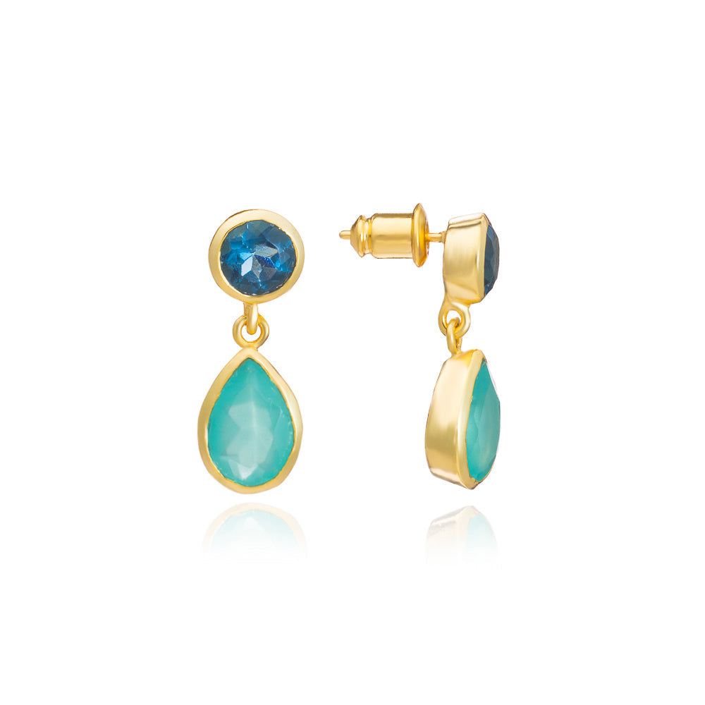 Iris Double Gemstone Drop Earrings with Pariba Onyx & Iolite