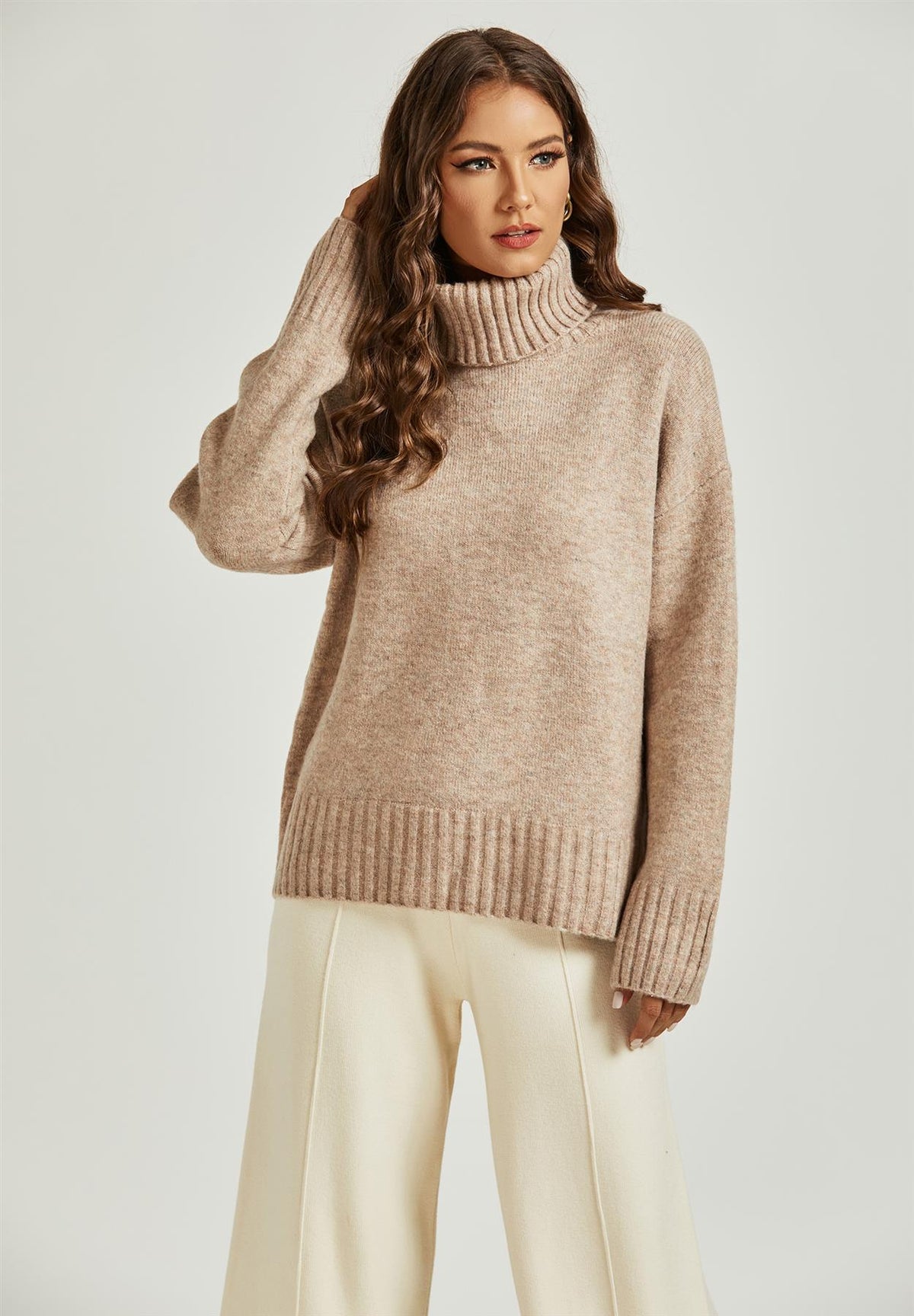 FS Collection Jumper Top With High Neck In Camel