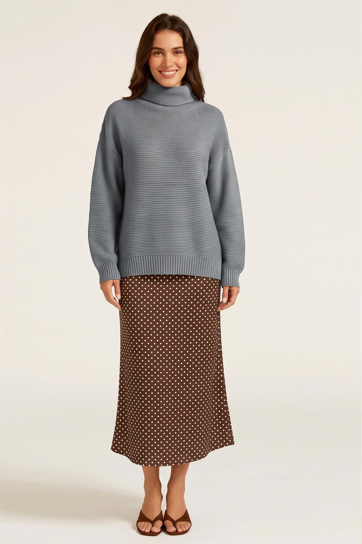 Grey Roll Neck Relaxed Fit Knitted Jumper