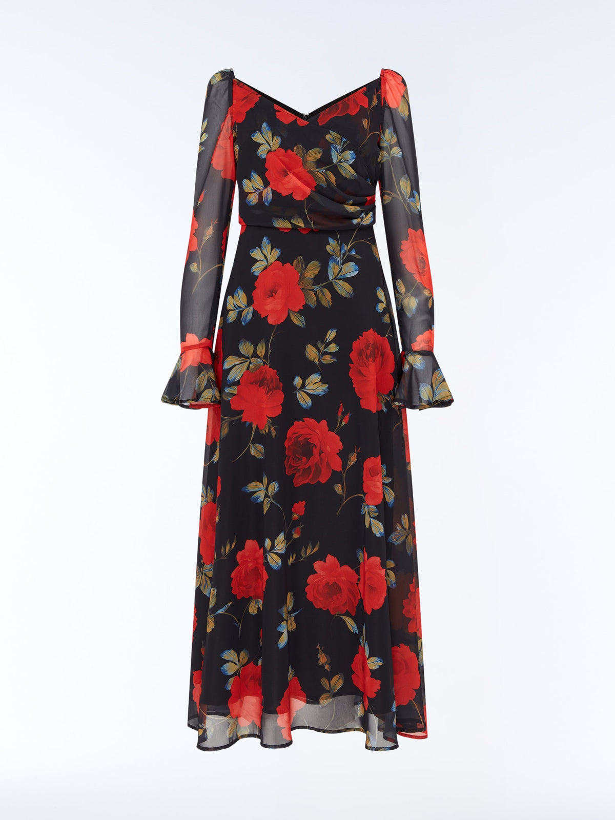 Floral Long-Sleeve Maxi Dress in Midnight Rose Black