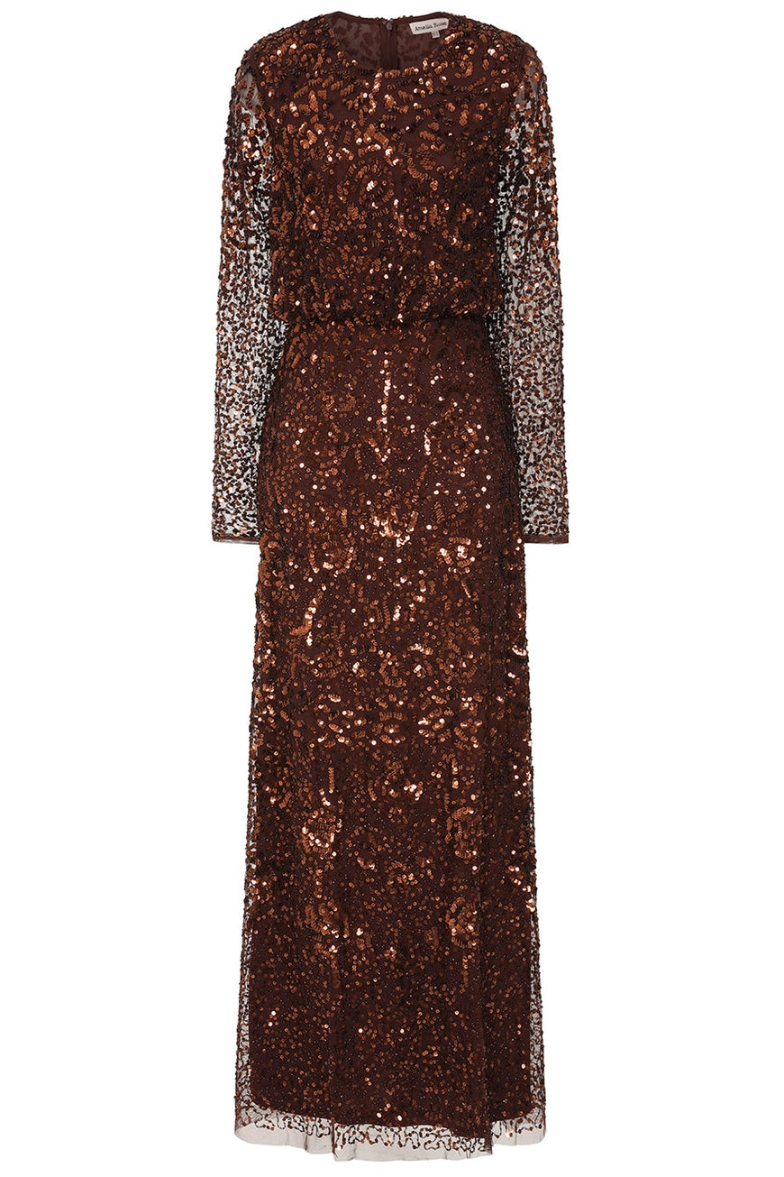 Frock & Frill Allegro Coffee Brown Sequin Maxi Dress