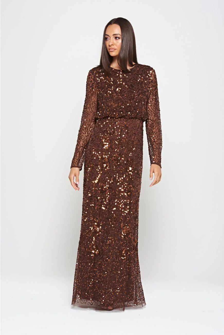 Frock & Frill Allegro Coffee Brown Sequin Maxi Dress