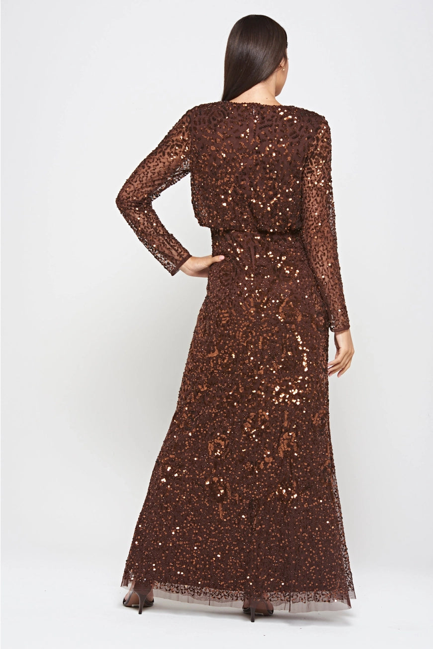 Frock & Frill Allegro Coffee Brown Sequin Maxi Dress