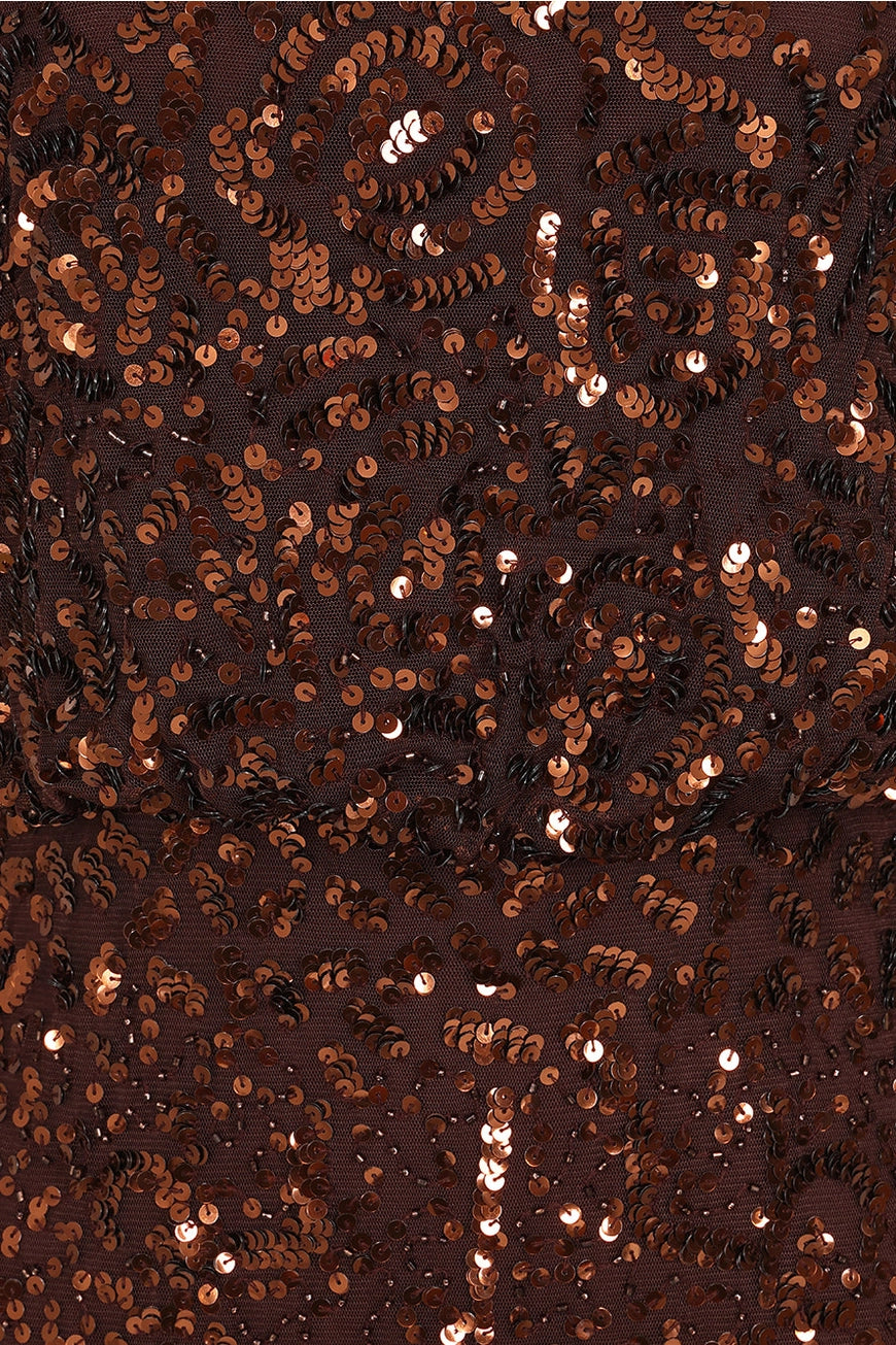 Frock & Frill Allegro Coffee Brown Sequin Maxi Dress