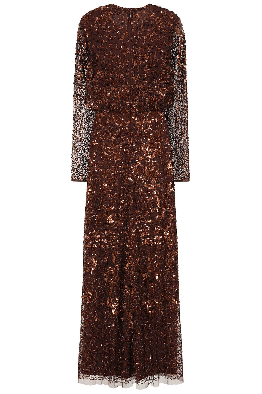 Frock & Frill Allegro Coffee Brown Sequin Maxi Dress