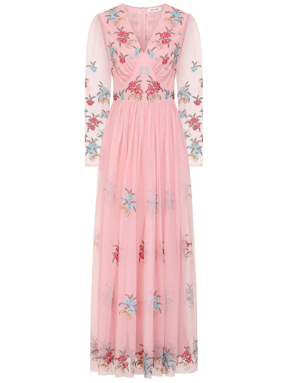 Frock And Frill Anara Pink Floral Embroidered Maxi Dress