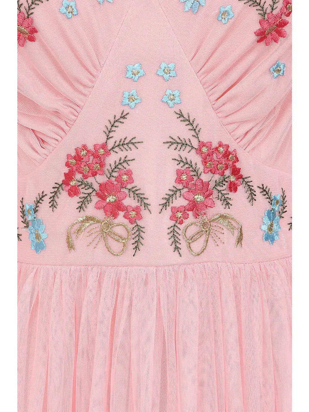 Frock And Frill Anara Pink Floral Embroidered Maxi Dress