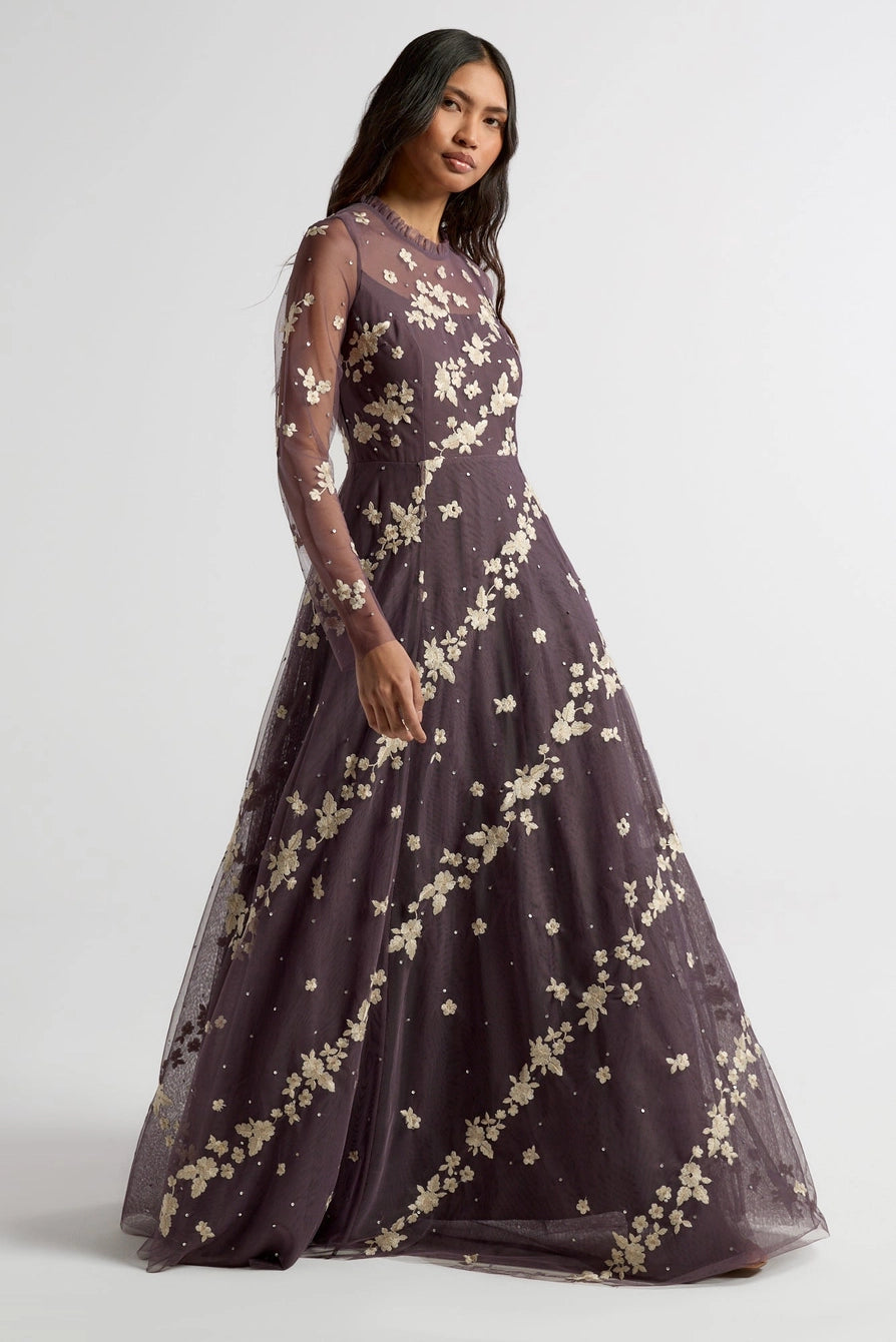 Frock & Frill Anastasia Purple Floral Embroidered Maxi Dress Love My Apparel Frock & Frill Anastasia Purple Floral Embroidered Maxi Dress Love My Apparel