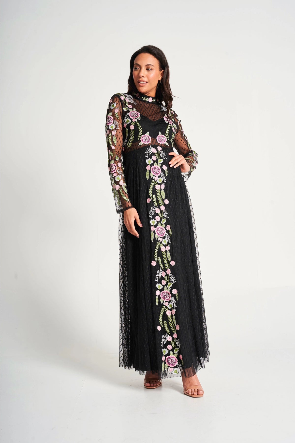 Frock & Frill Azalea Black Floral Maxi Dress