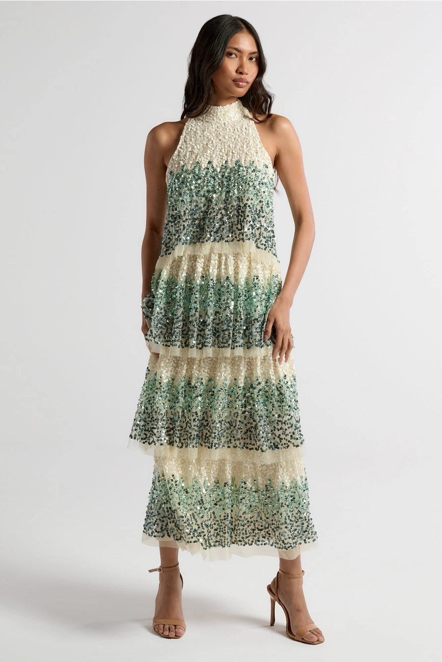 Frock & Frill Imogen Off White Ombre Sequin Midaxi Dress