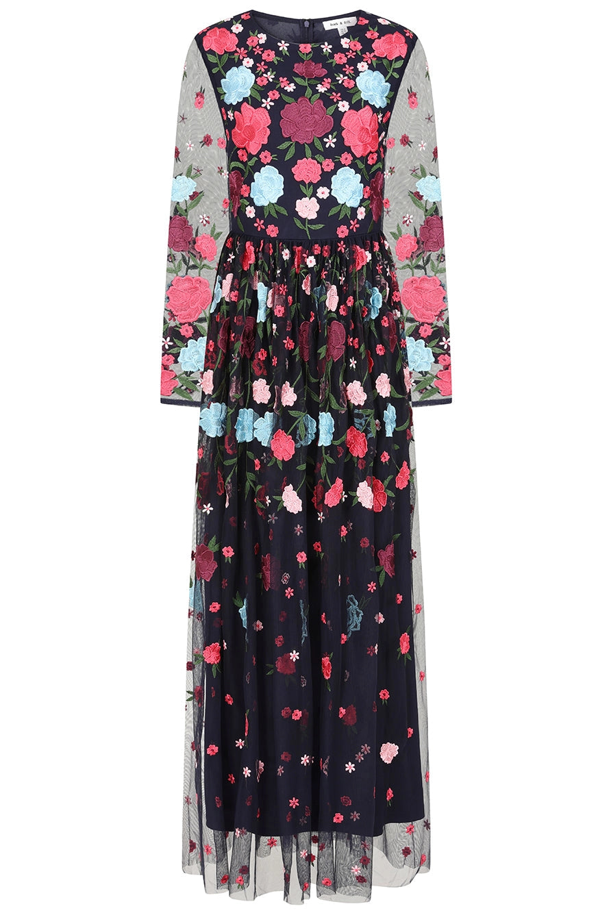 Frock & Frill Iris Navy Floral Embroidered Maxi Dress Love My Apparel Frock & Frill Iris Navy Floral Embroidered Maxi Dress Love My Apparel