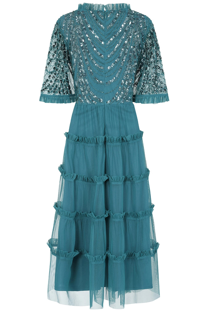 Frock & Frill Joanna Teal Embellished Midi Dress