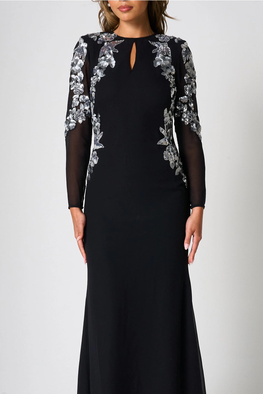 Frock & Frill Nyx Black & Silver Embellished Maxi Dress