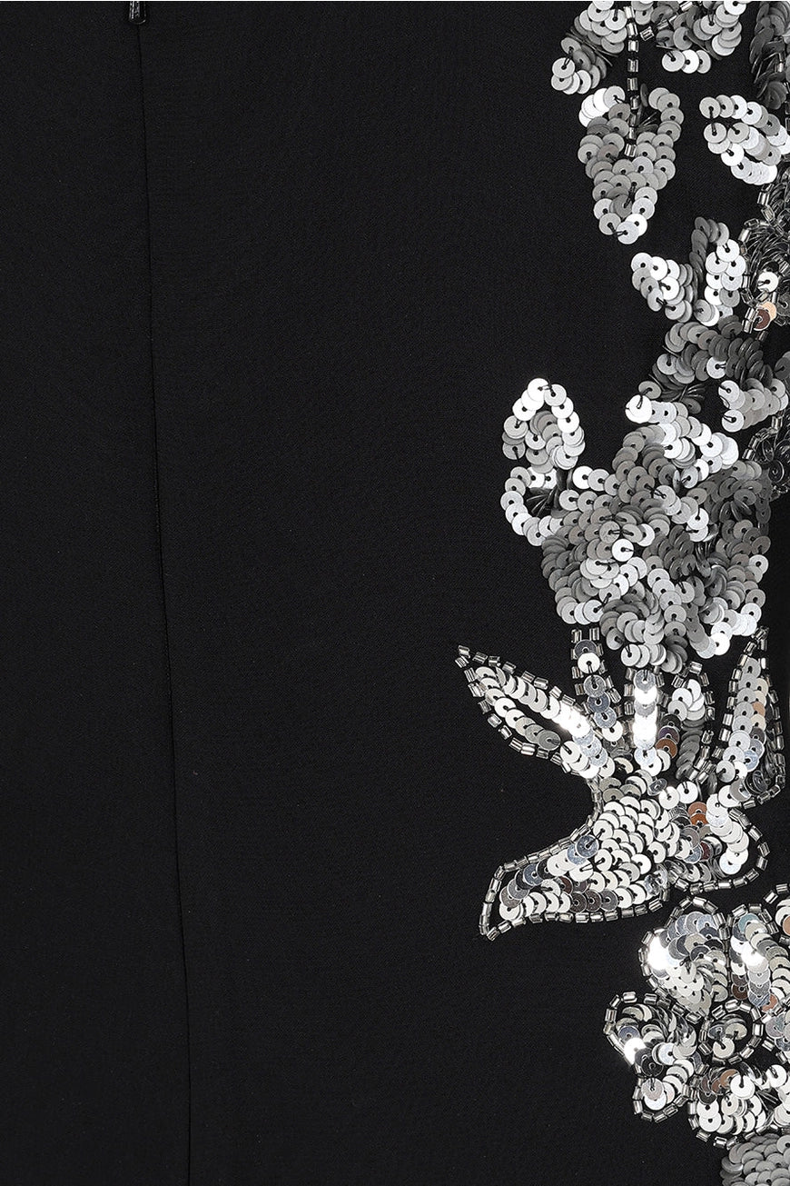 Frock & Frill Nyx Black & Silver Embellished Maxi Dress