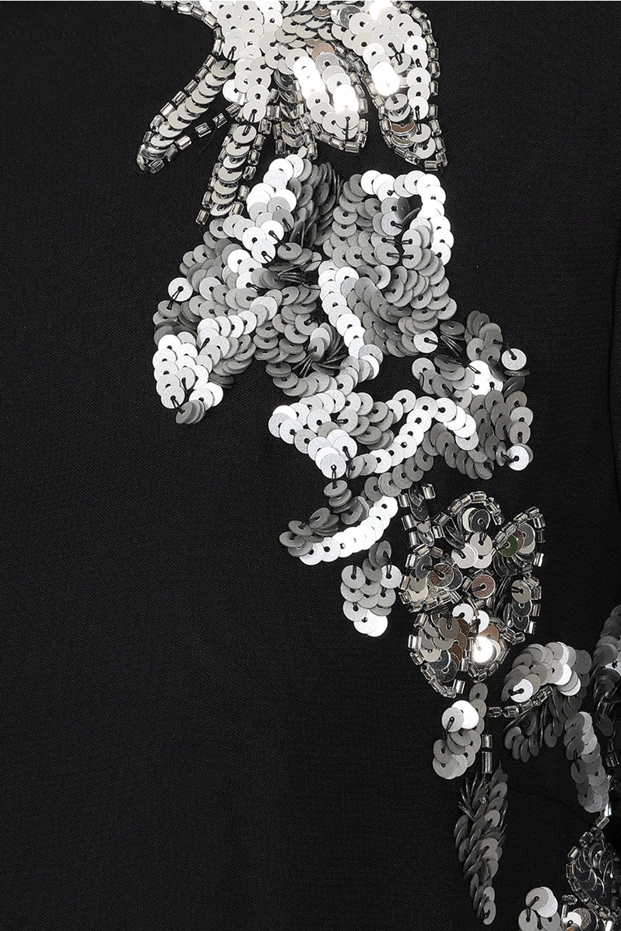 Frock & Frill Nyx Black & Silver Embellished Maxi Dress