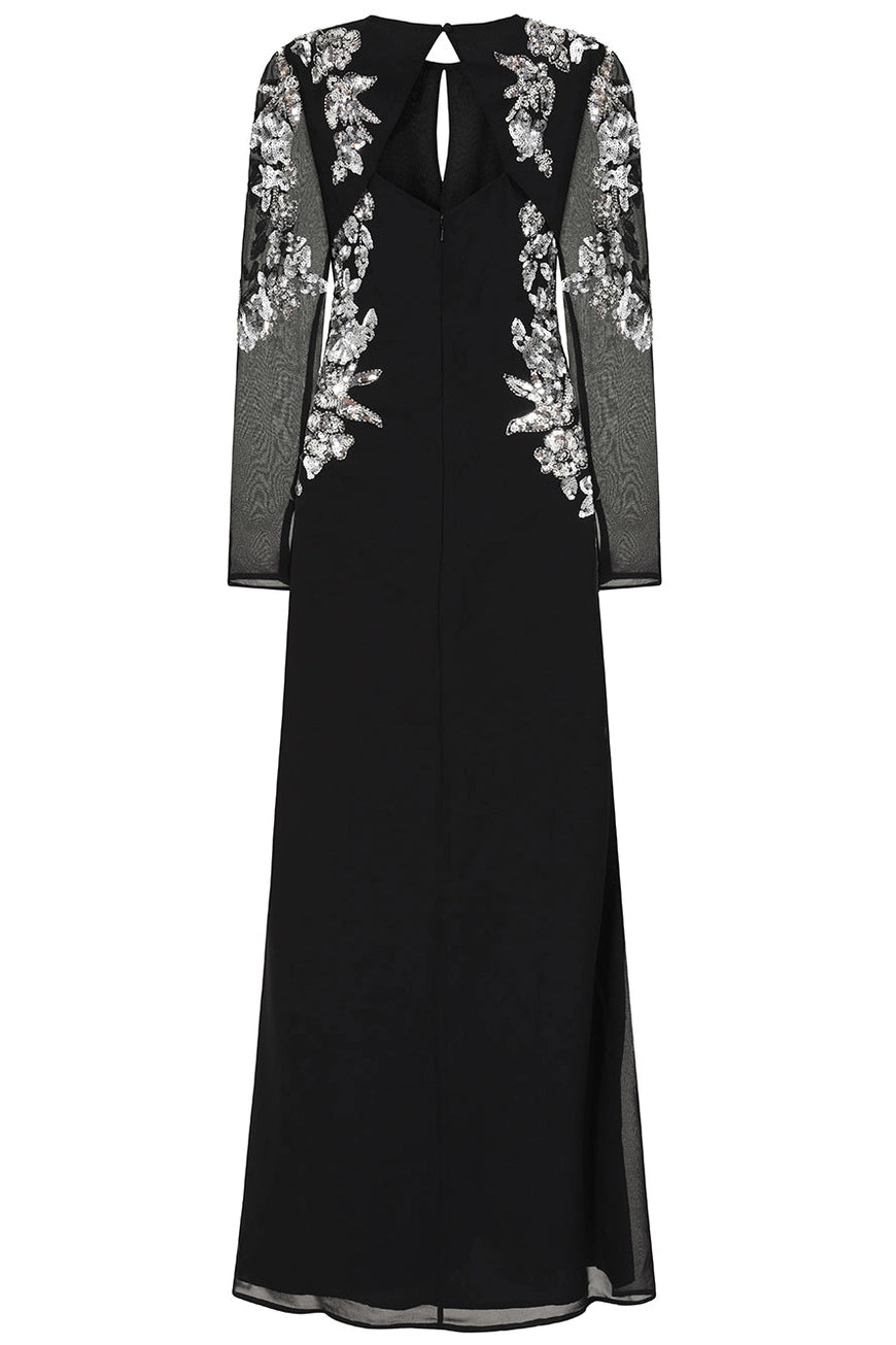 Frock & Frill Nyx Black & Silver Embellished Maxi Dress