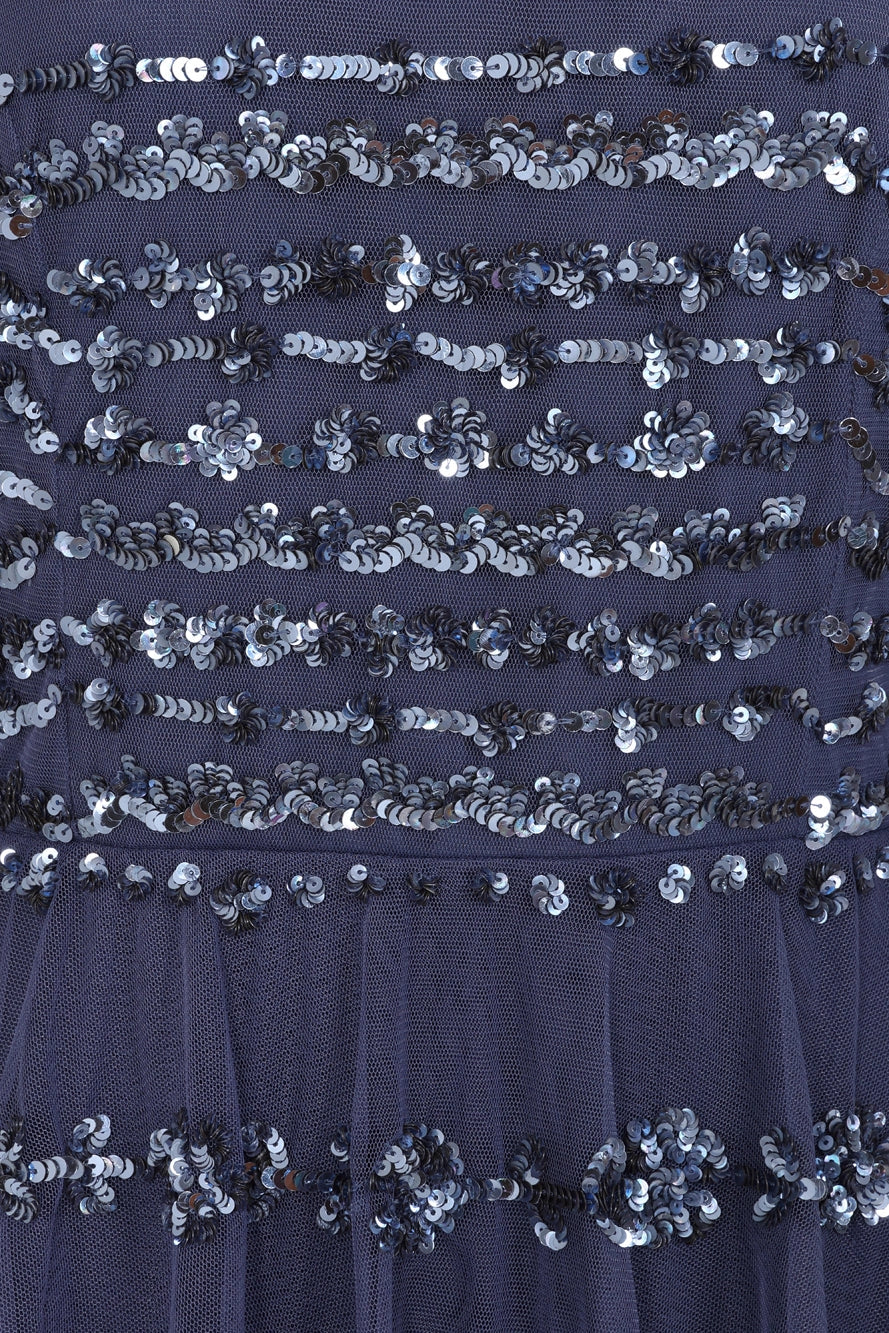 Frock & Frill Nerissa Dusty Navy Sequinned Tiered Maxi Dress